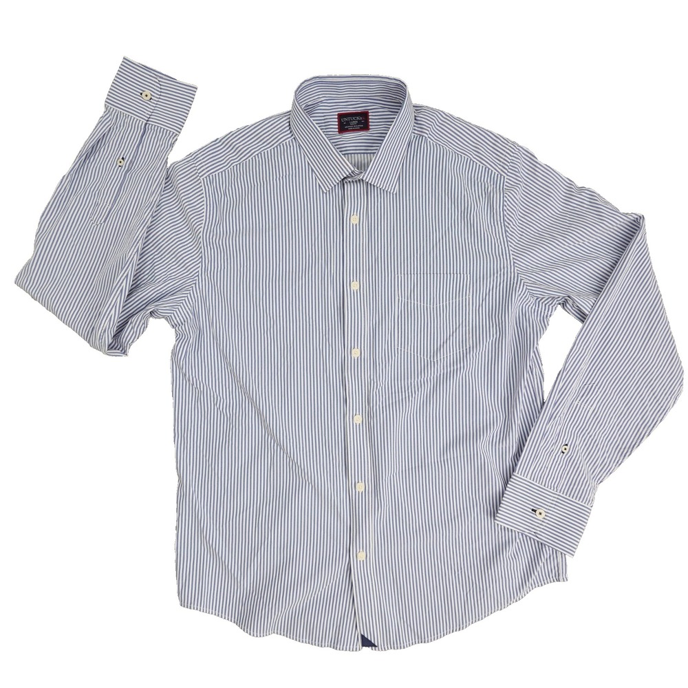 UNTUCKit Shirt Men's Large Blue Slim Fit Pinstripe Performance Long Sleeve Nylon